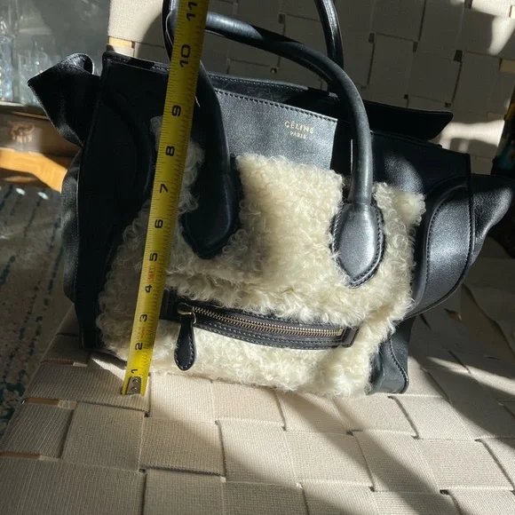 CELINE mini luggage tote bag in leather/shearling - Picture 8 of 15